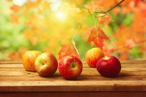 яблоки, осень, еда, природа, красные, желтые, коричневые